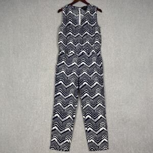 J. Crew Navy Blue White Cotton Linen Blend Sleeveless Jumpsuit Size 4